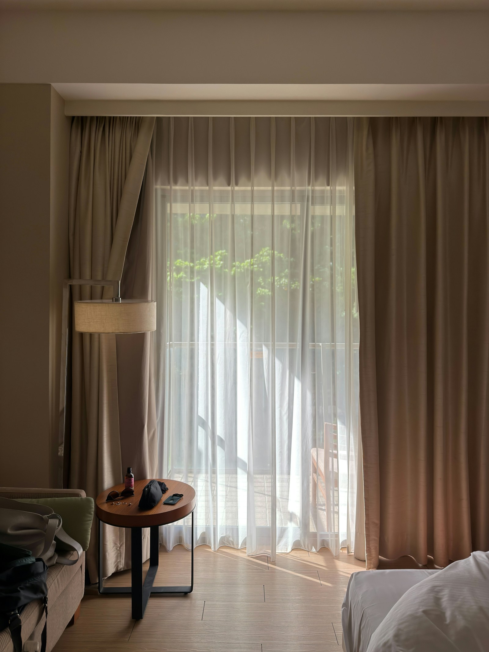 Sunlight through hotel curtains
